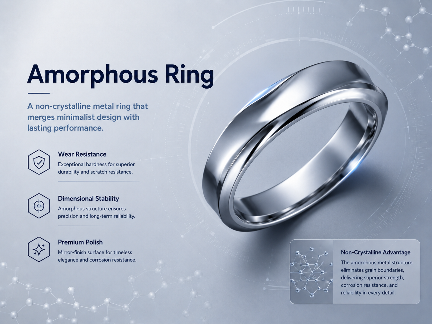 Amorphous alloy ring with non-crystalline metal structure