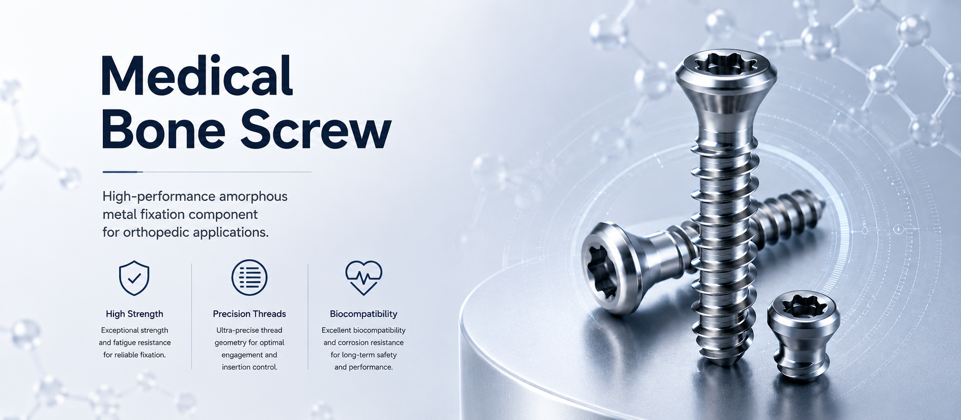 Amorphous alloy medical bone screw for orthopedic implant applications